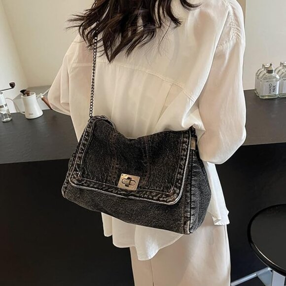 Neiman Marcus Black Denim Purse Bag - Picture 2 of 4